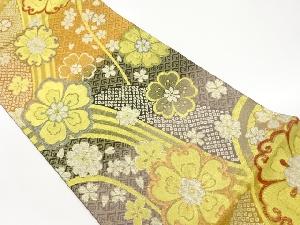 曲線に華紋・桜模様織出し袋帯